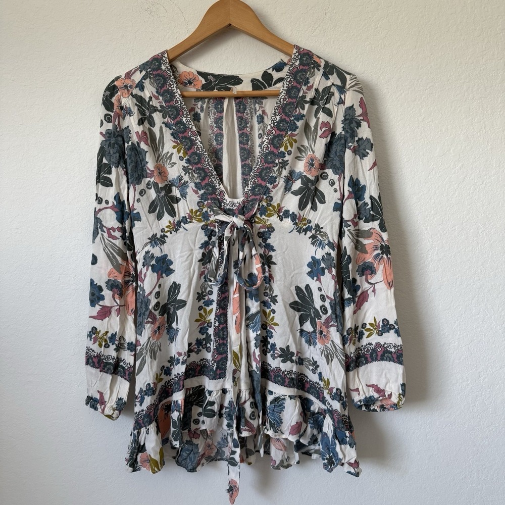 Free People Goddess Baby Doll Top, Vintage Y2K, Floral, Ruffle, Size 2 (xs-s)
